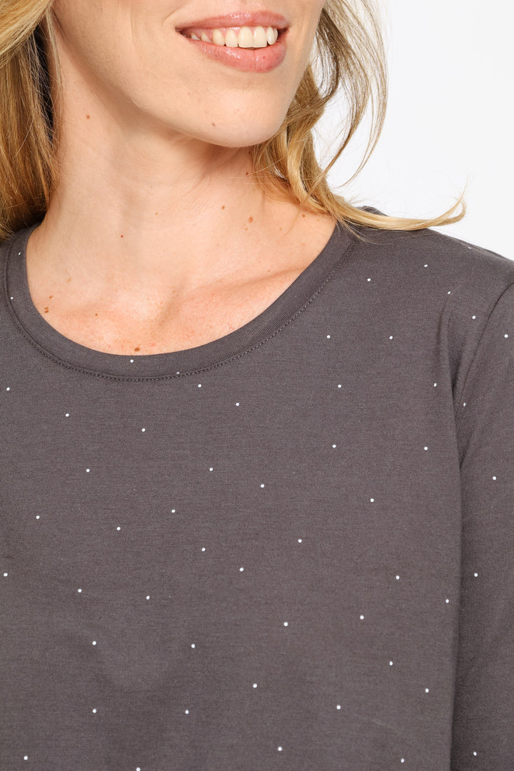 Long Sleeve Micro Spot Knit Tee - Charcoal