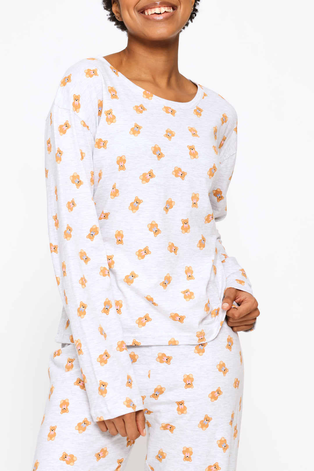 Long Sleeve Bears Knit Sleep Tee - Grey Melange