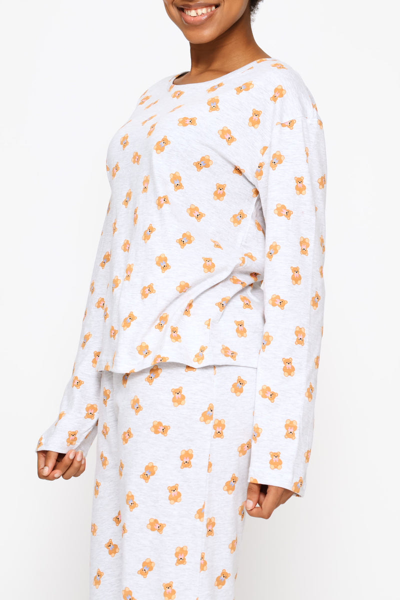Long Sleeve Bears Knit Sleep Tee - Grey Melange