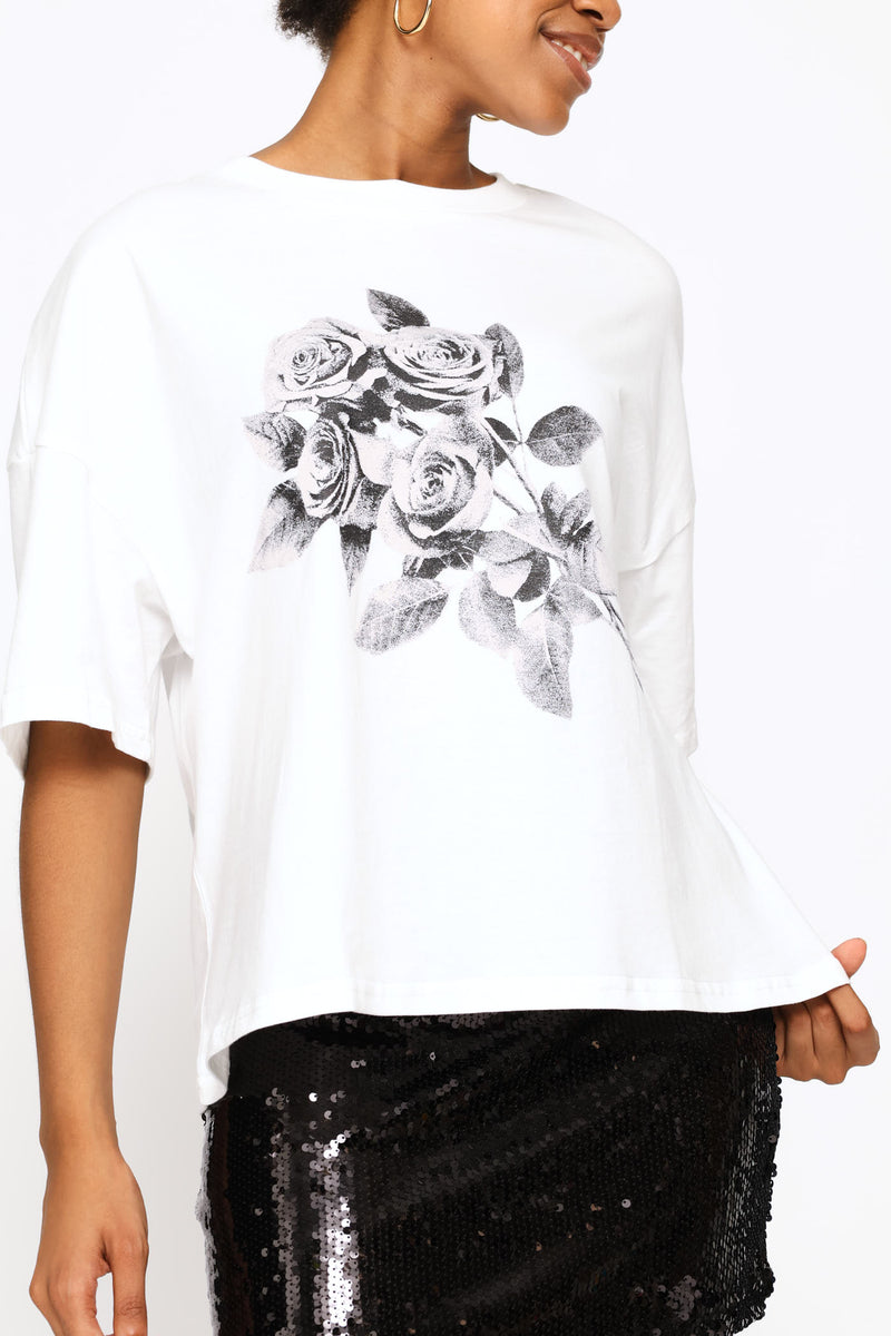 Oversized Bouquet Printed Tee - White