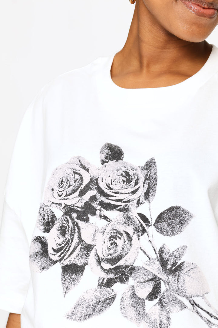 Oversized Bouquet Printed Tee - White