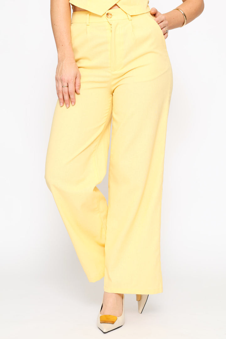 Pintuck Tailored Linen Trouser - Light Yellow