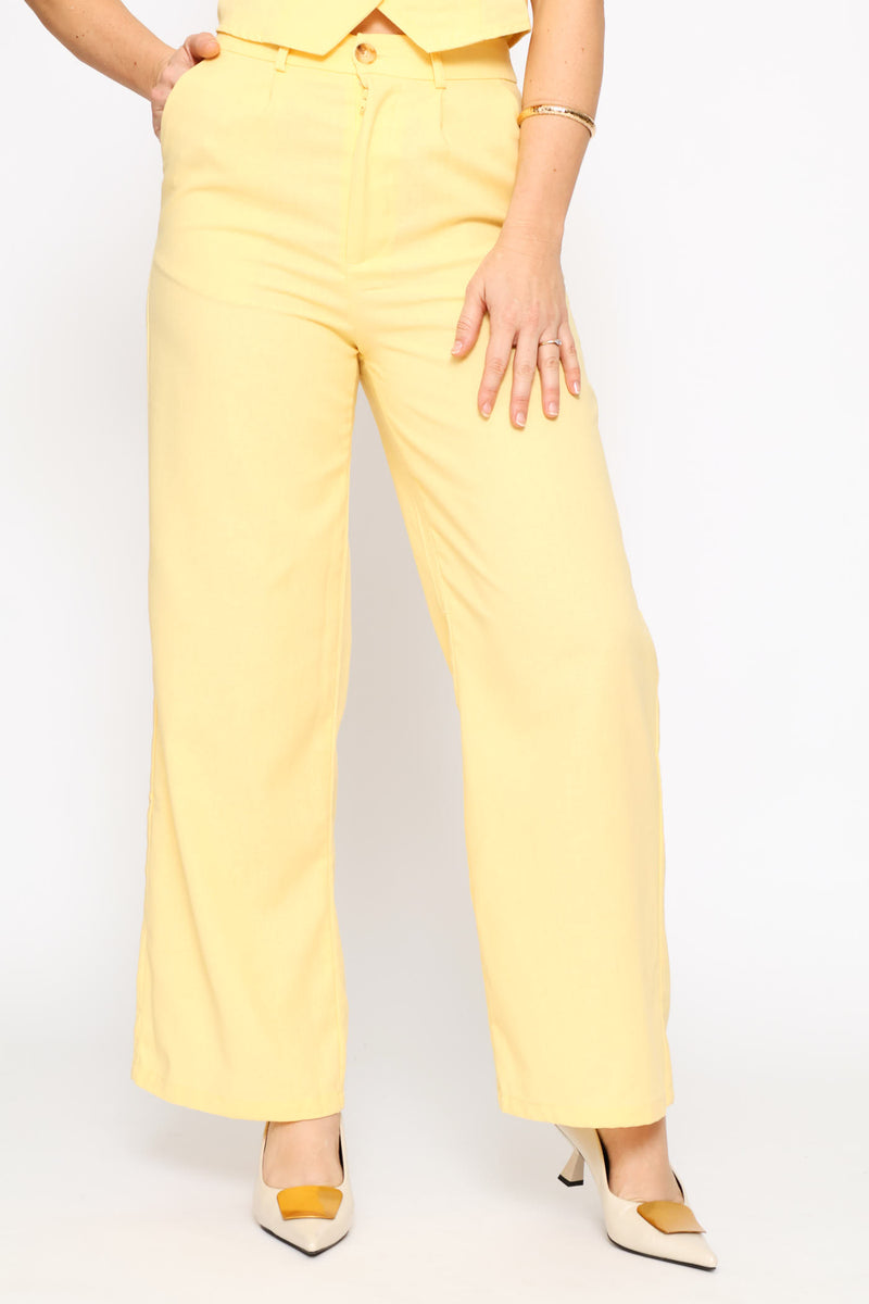 Pintuck Tailored Linen Trouser - Light Yellow