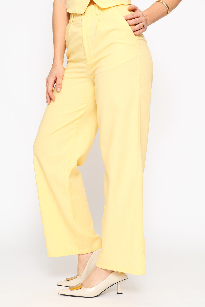 Pintuck Tailored Linen Trouser - Light Yellow