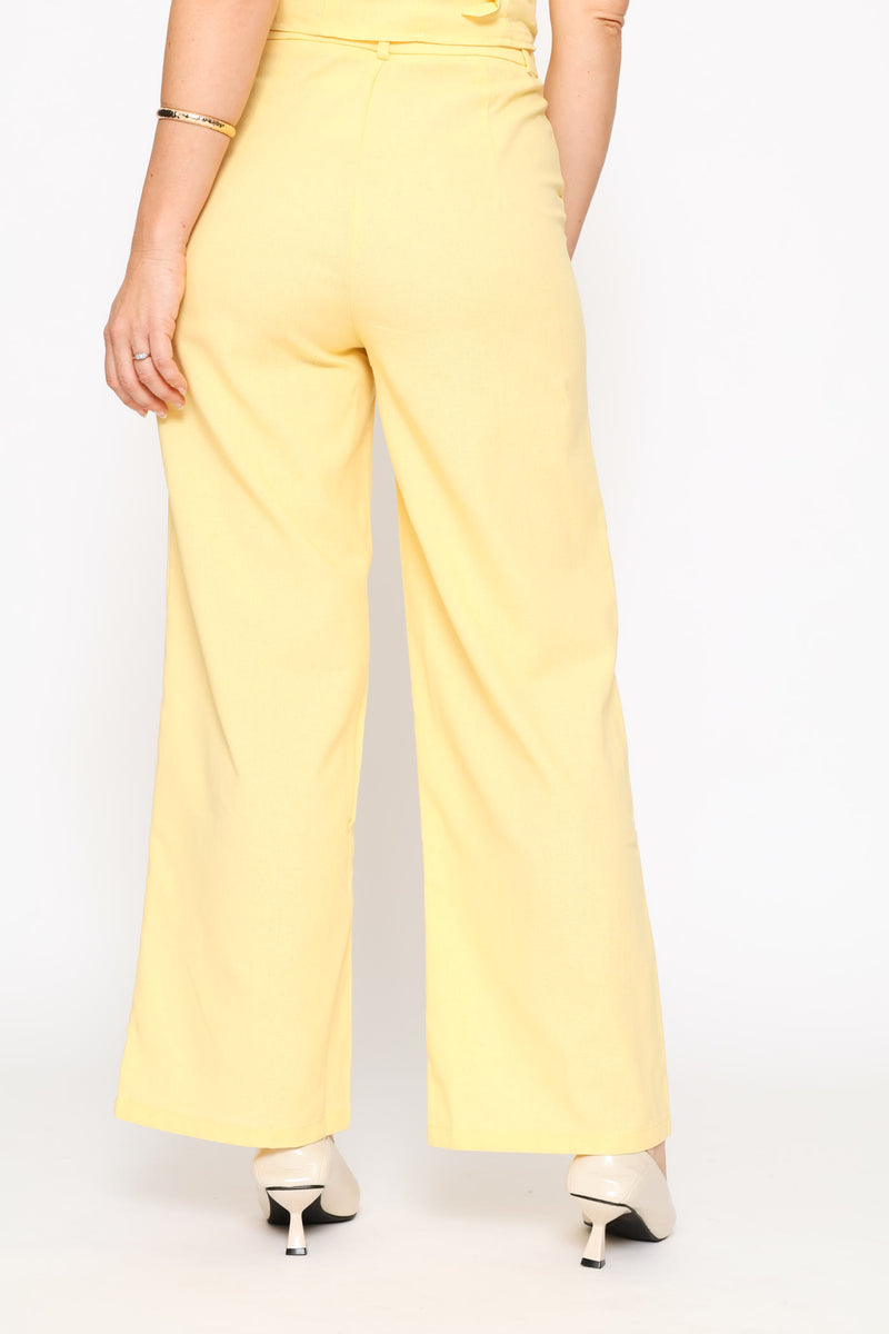 Pintuck Tailored Linen Trouser - Light Yellow