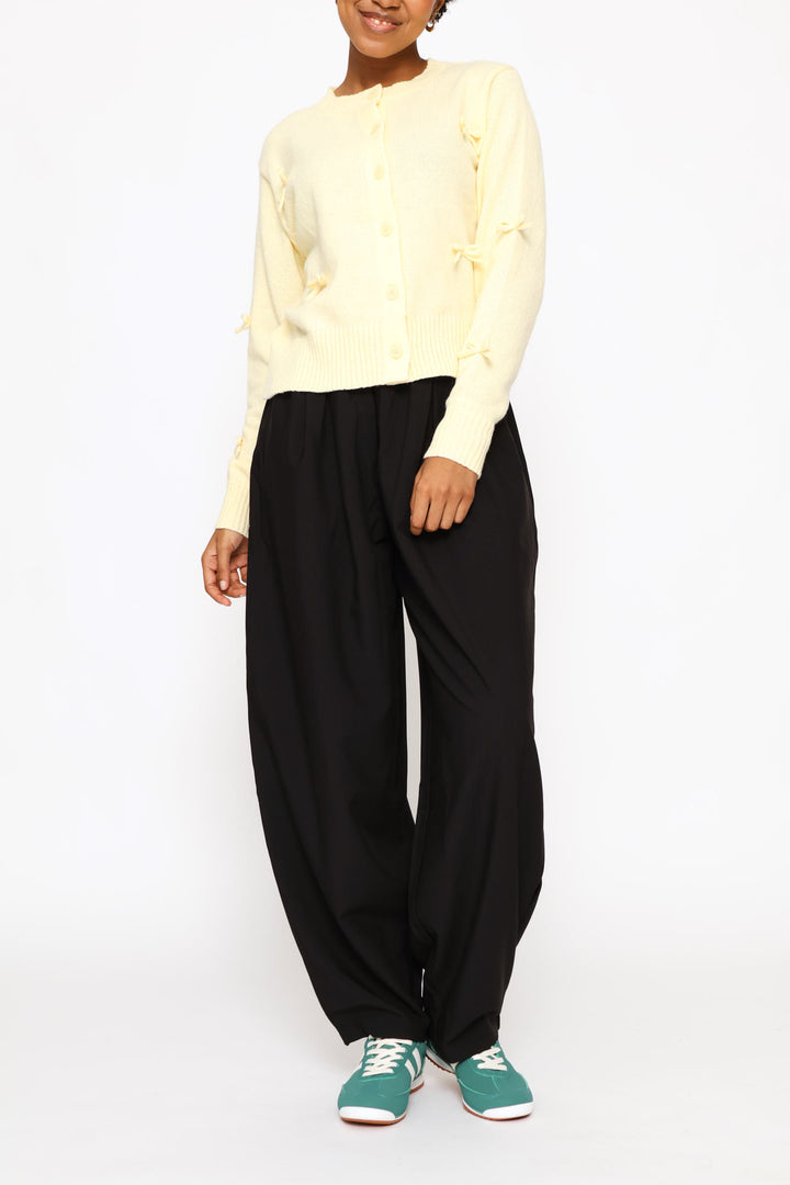 3D Bow Crew Neck Cardigan - Light Yellow