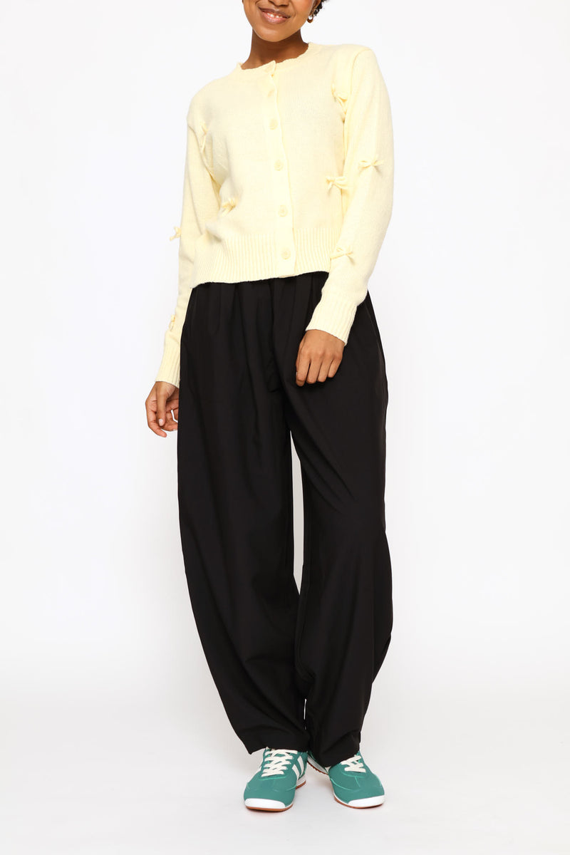 3D Bow Crew Neck Cardigan - Light Yellow