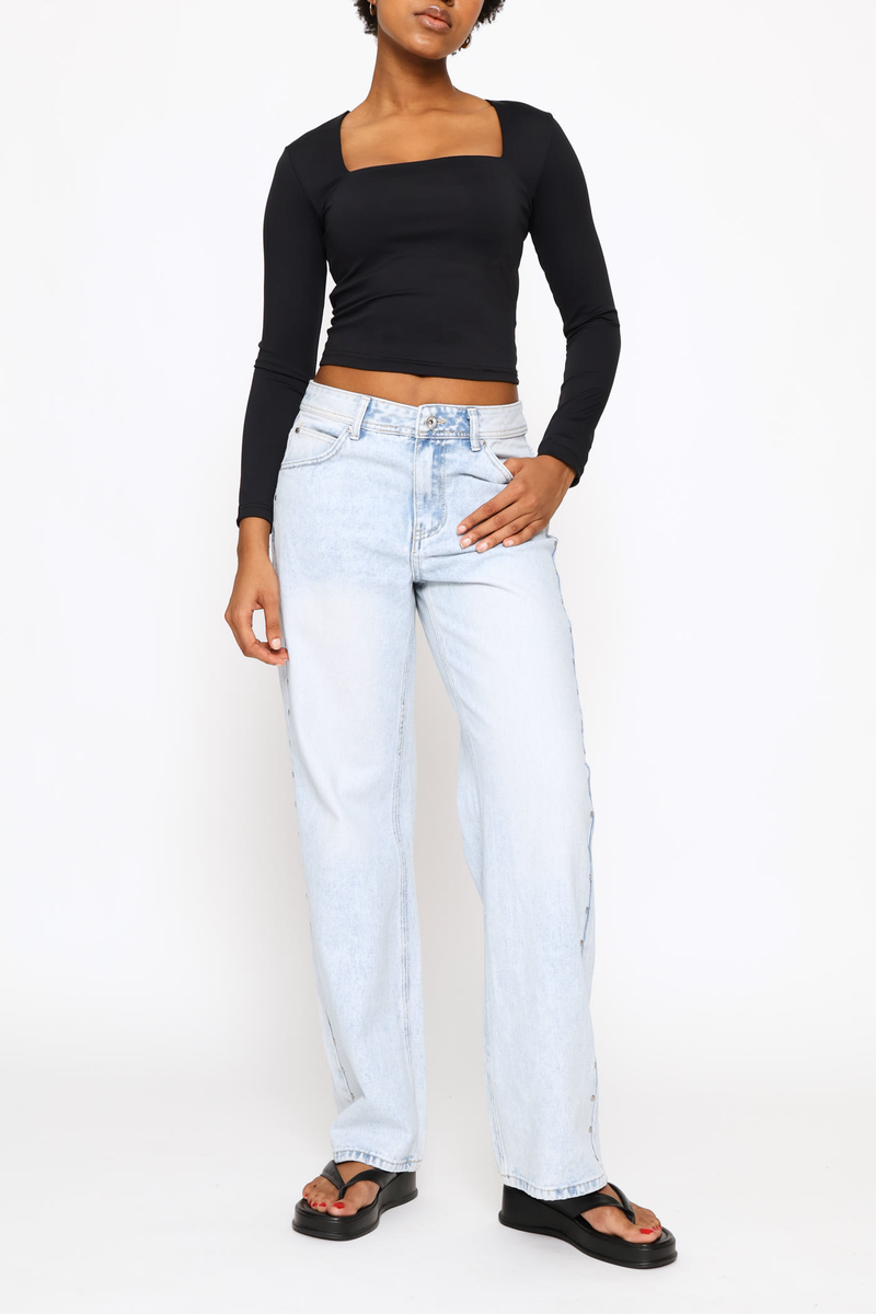 Skin Tight Square Neck Basic Long Sleeve Top - Black