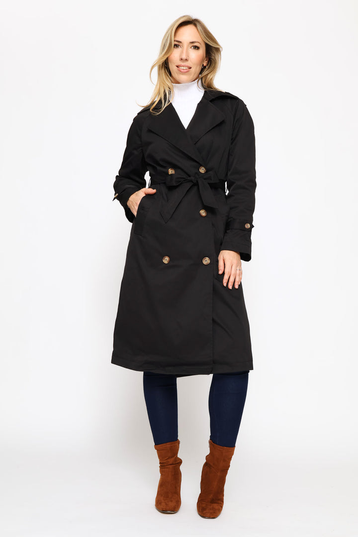 Epaulette & Button Detail Classic Trench Coat - Black