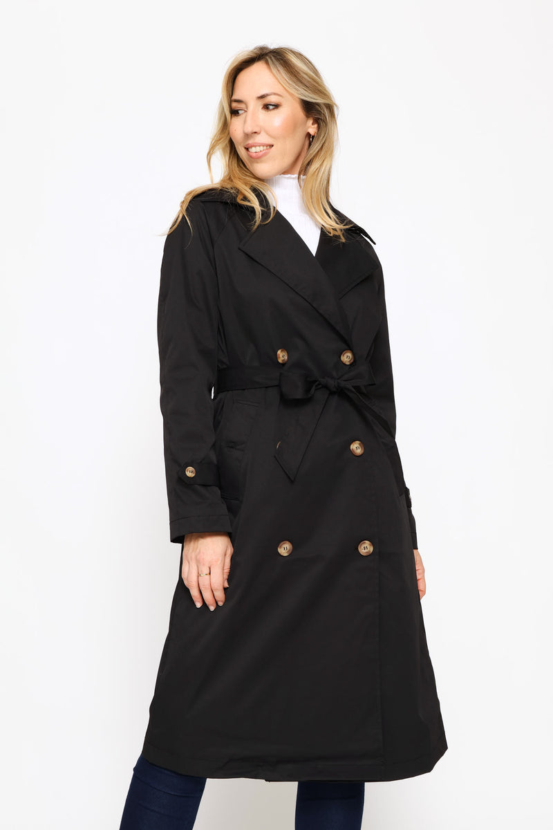 Epaulette & Button Detail Classic Trench Coat - Black