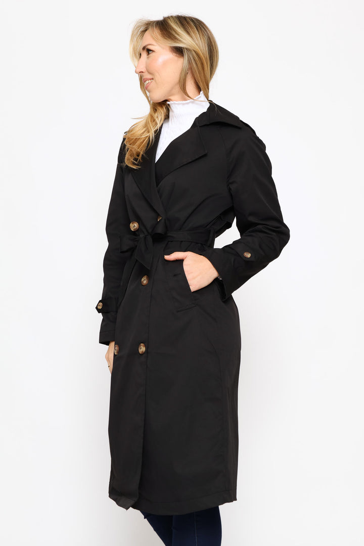 Epaulette & Button Detail Classic Trench Coat - Black