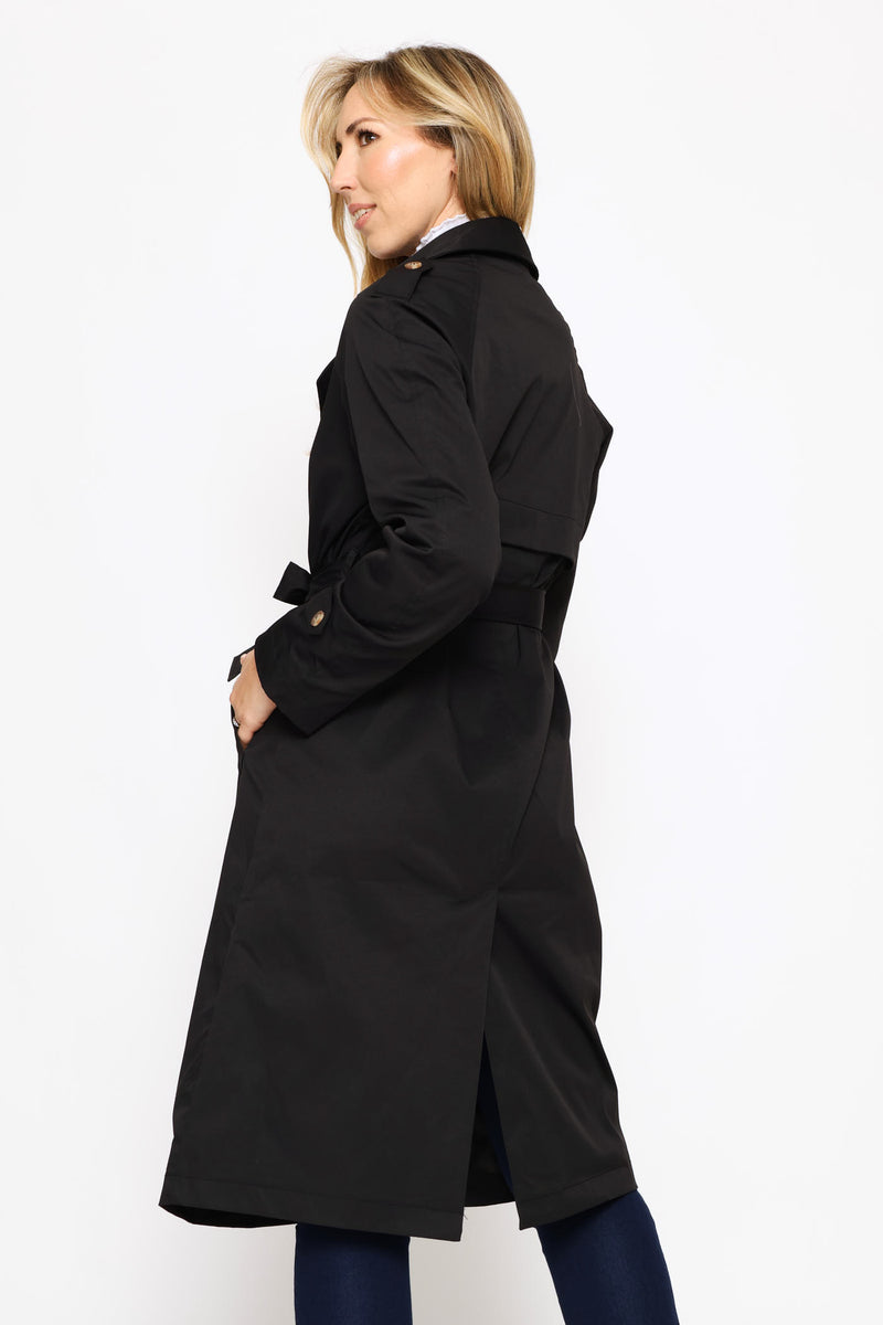 Epaulette & Button Detail Classic Trench Coat - Black