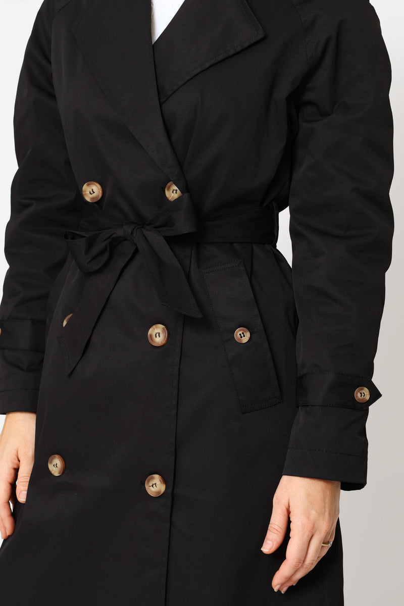 Epaulette & Button Detail Classic Trench Coat - Black