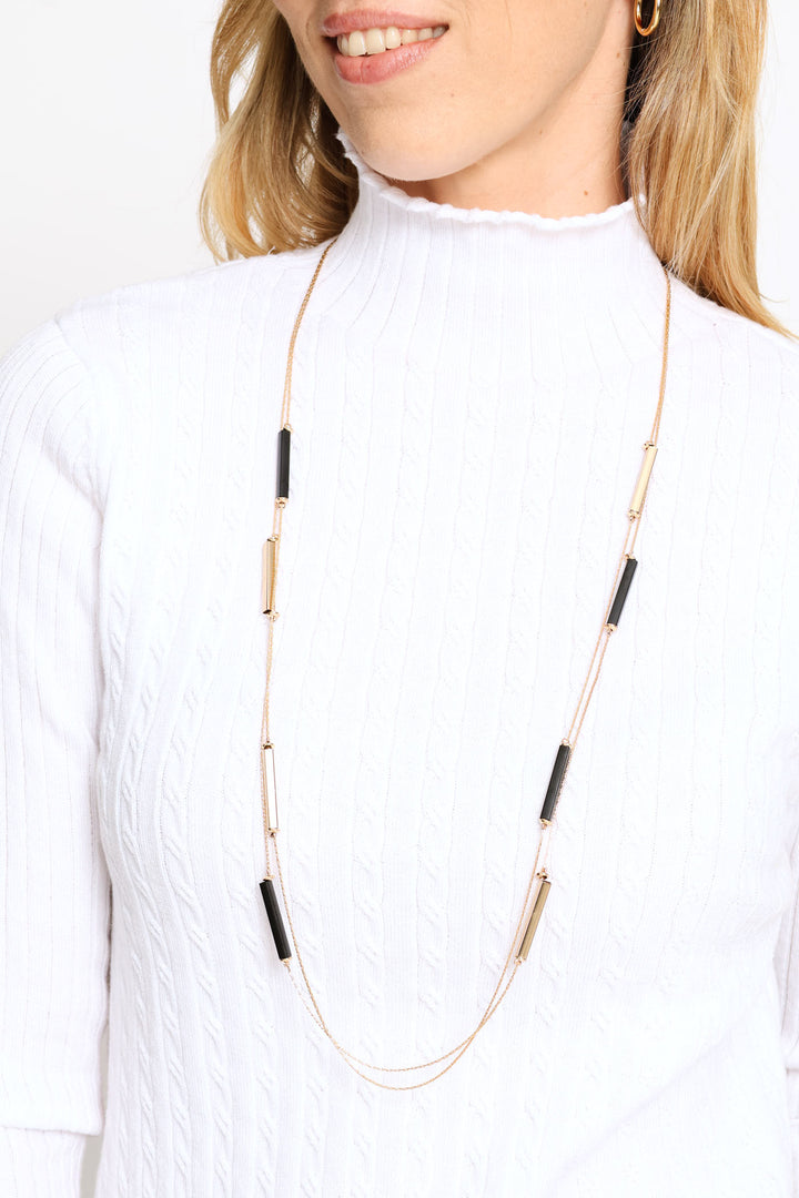 Double Layered Beaded Long Necklace - Gold