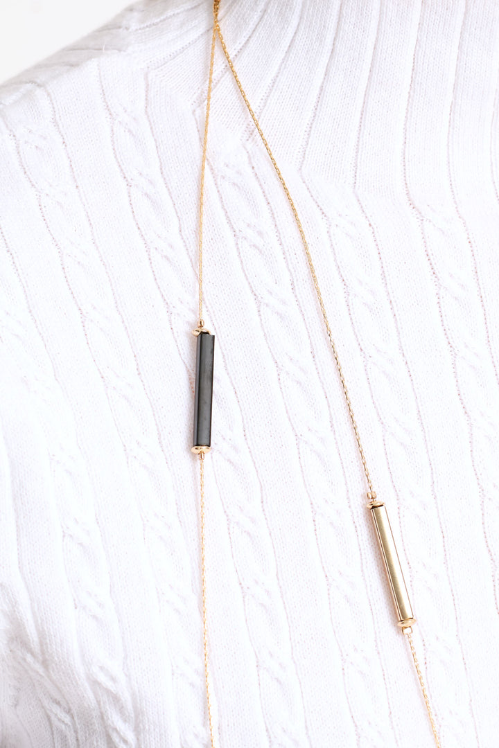 Double Layered Beaded Long Necklace - Gold