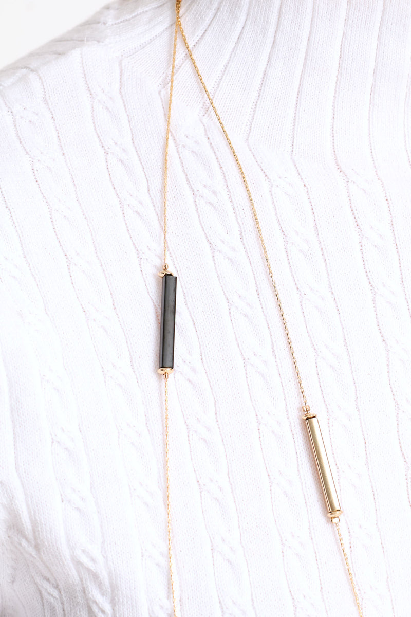 Double Layered Beaded Long Necklace - Gold