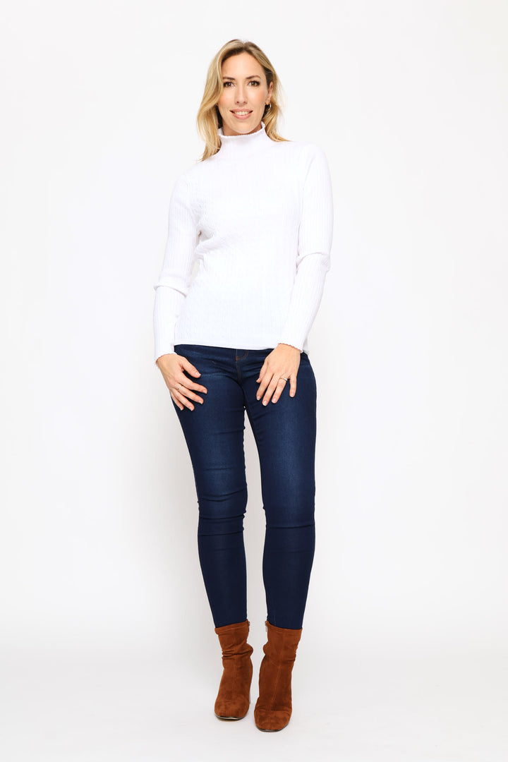 Plain Cable Turtleneck - White