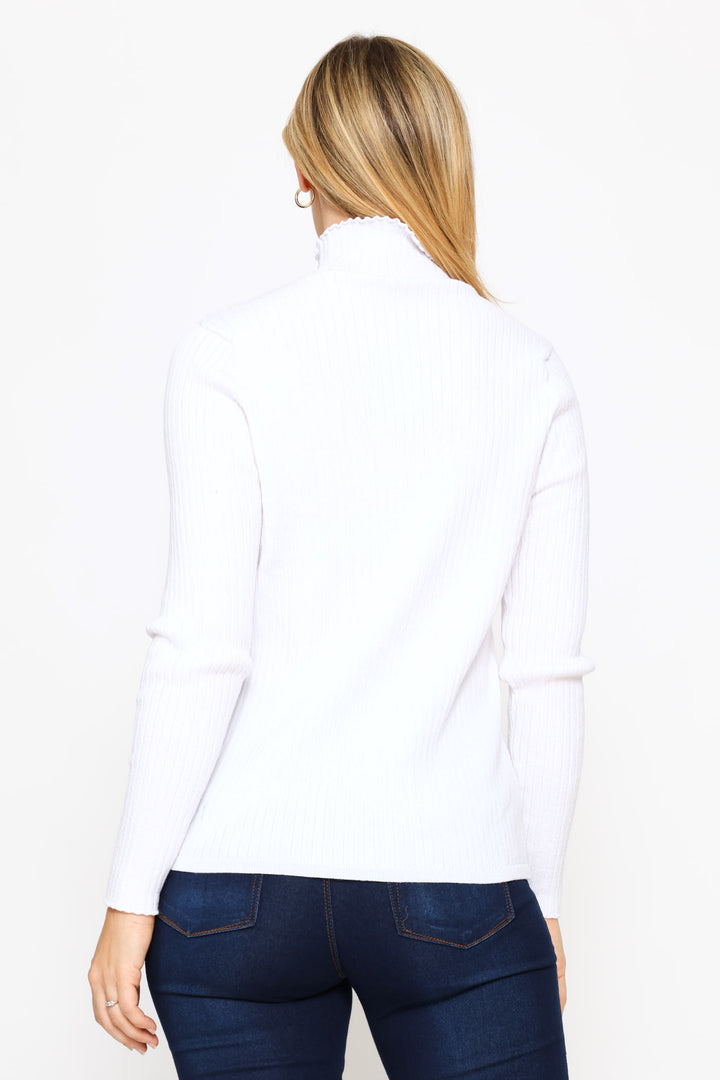 Plain Cable Turtleneck - White