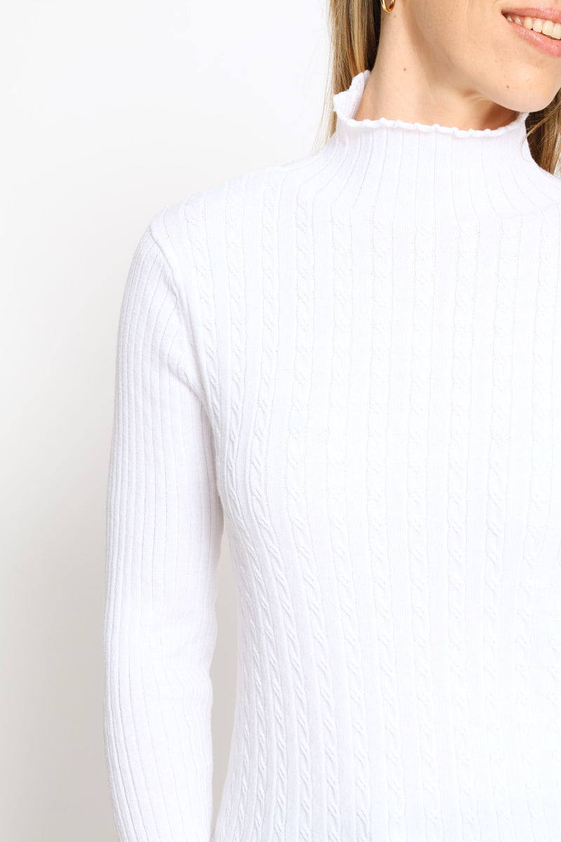 Plain Cable Turtleneck - White