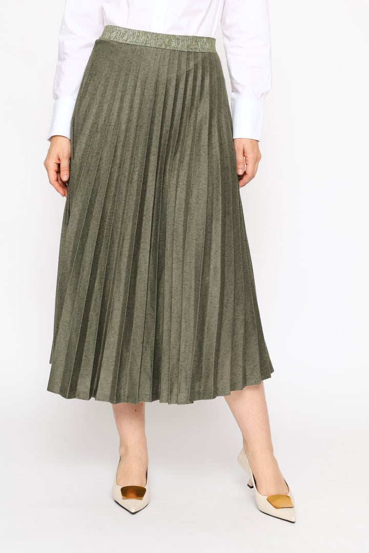 Exposed Waistband Cut & Sew Pleated Midi Skirt - Fatigue