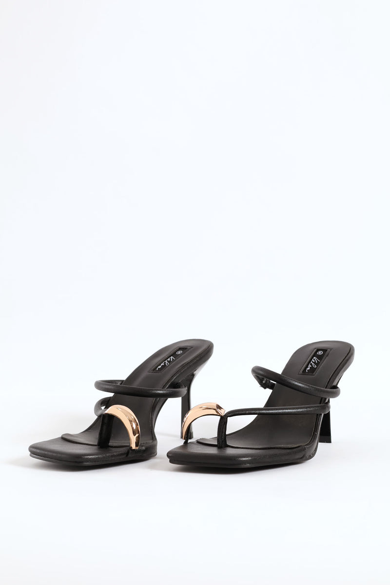 Slip On Toe Post Mule Heel - Black