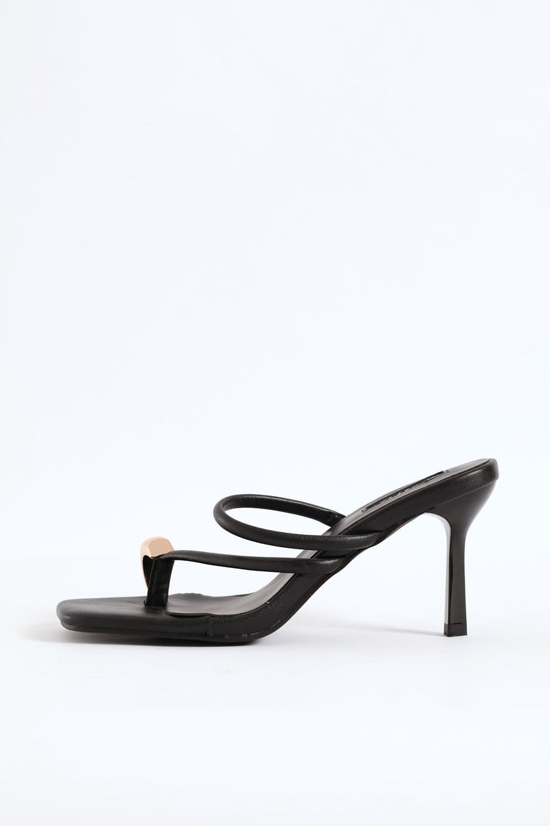 Slip On Toe Post Mule Heel - Black
