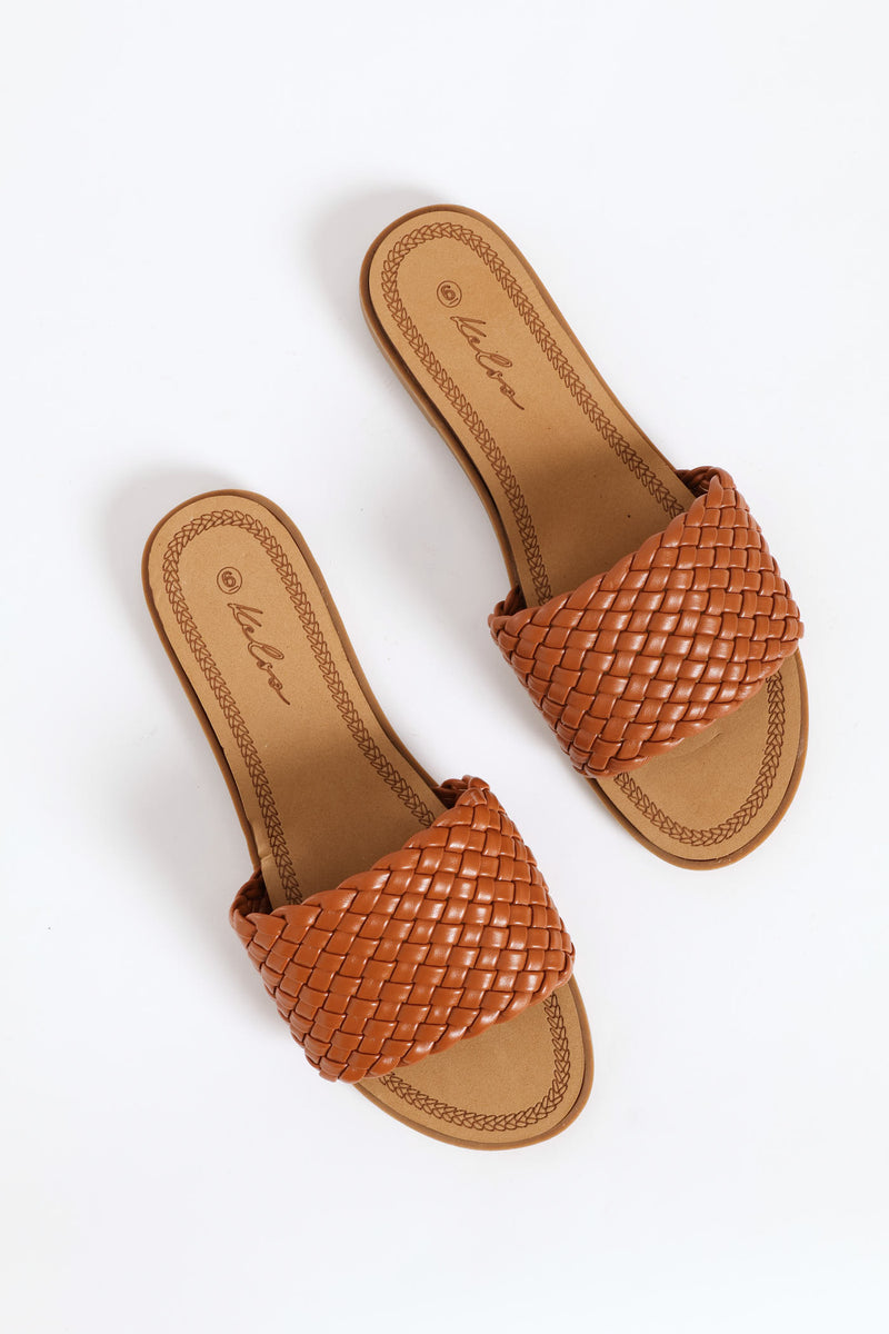 Weaved Upper On Comfort Outsole Sandal - Tan