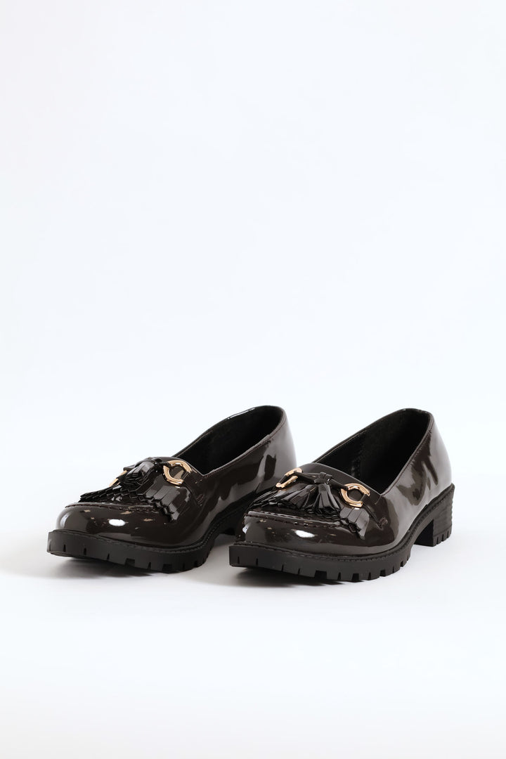 Metal Trim And Tassel Chunky Loafer - Grey
