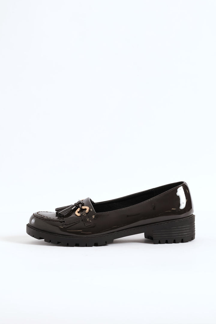 Metal Trim And Tassel Chunky Loafer - Grey