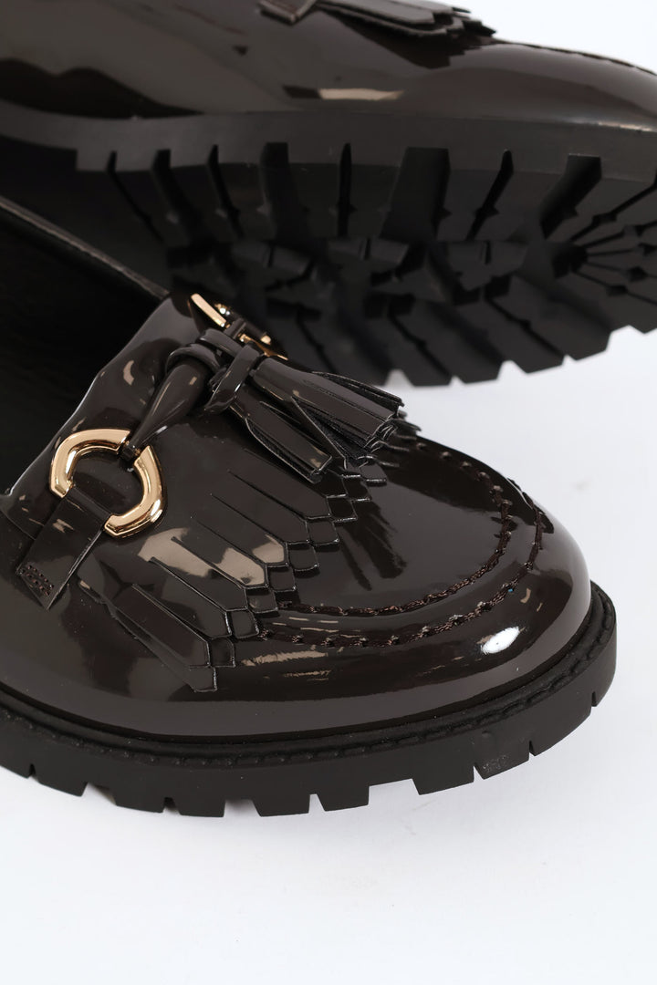 Metal Trim And Tassel Chunky Loafer - Grey