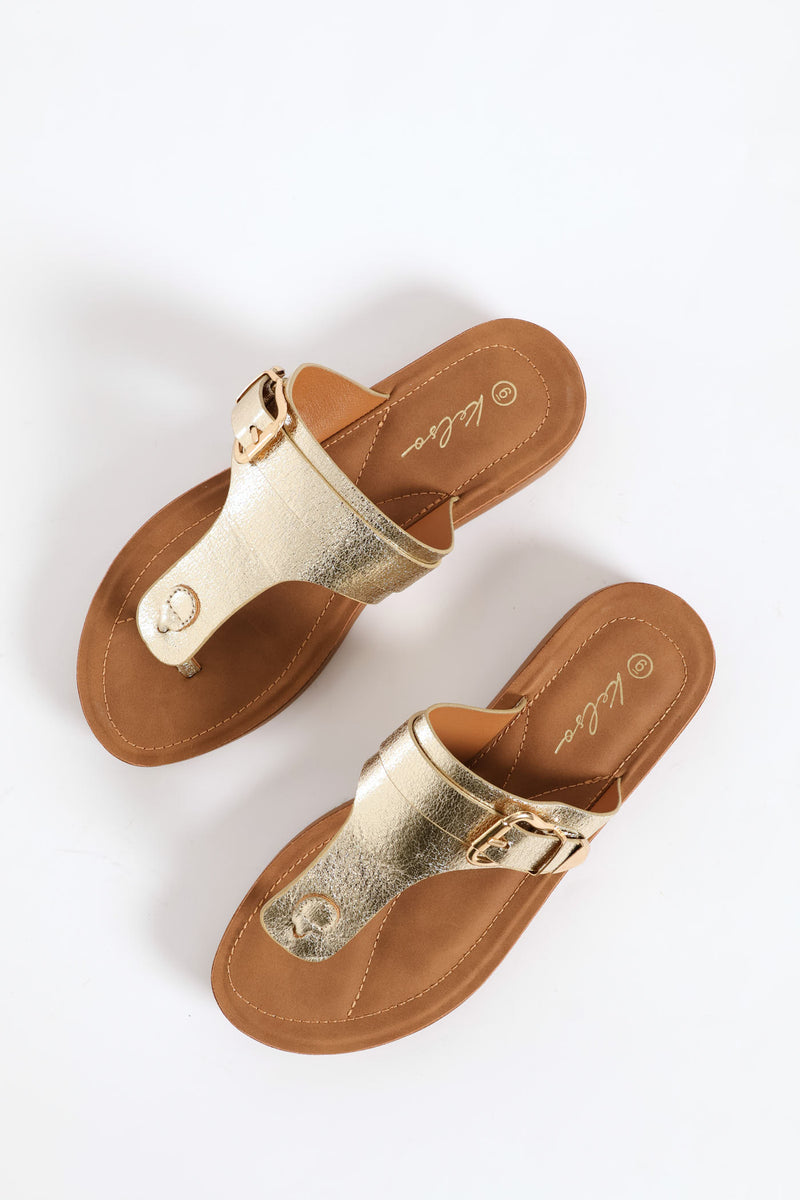 Thong With Belt Detail On Comfort Outsole Sandal - Gold