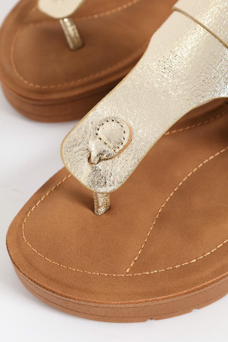 Thong With Belt Detail On Comfort Outsole Sandal - Gold