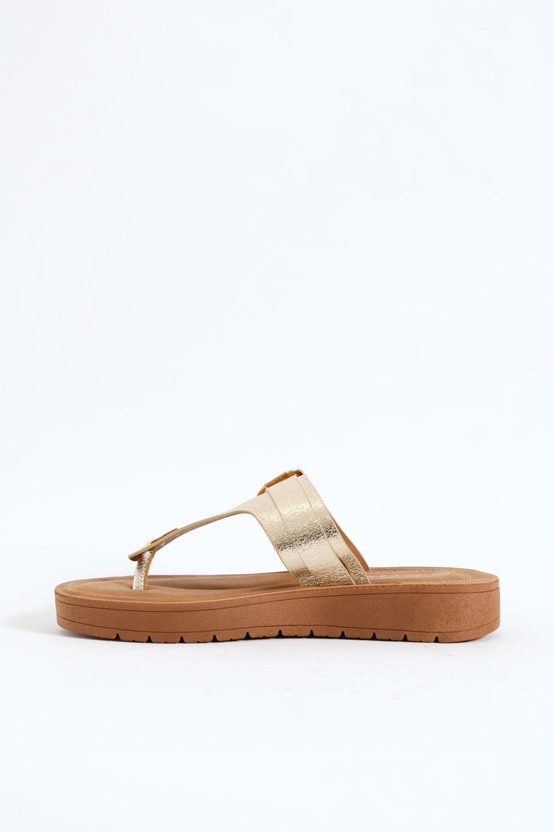 Thong With Belt Detail On Comfort Outsole Sandal - Gold