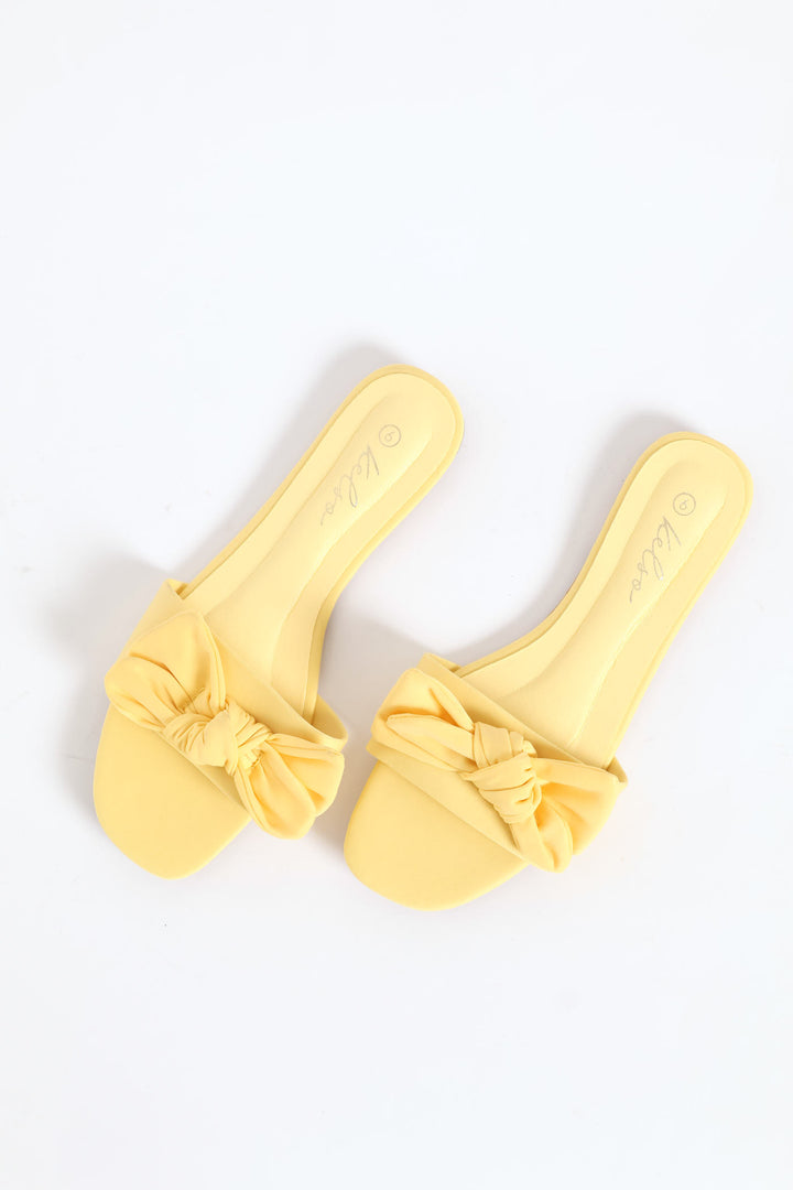Fabric Bow Eva Mule Sandal - Lemon