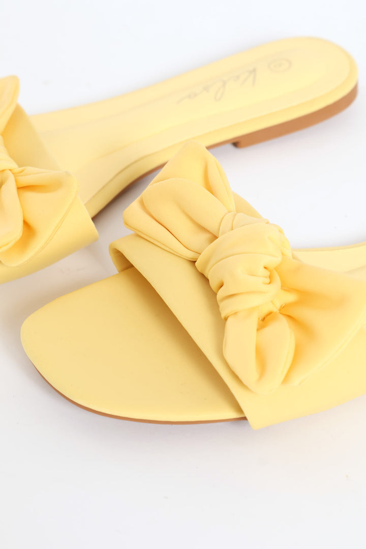 Fabric Bow Eva Mule Sandal - Lemon