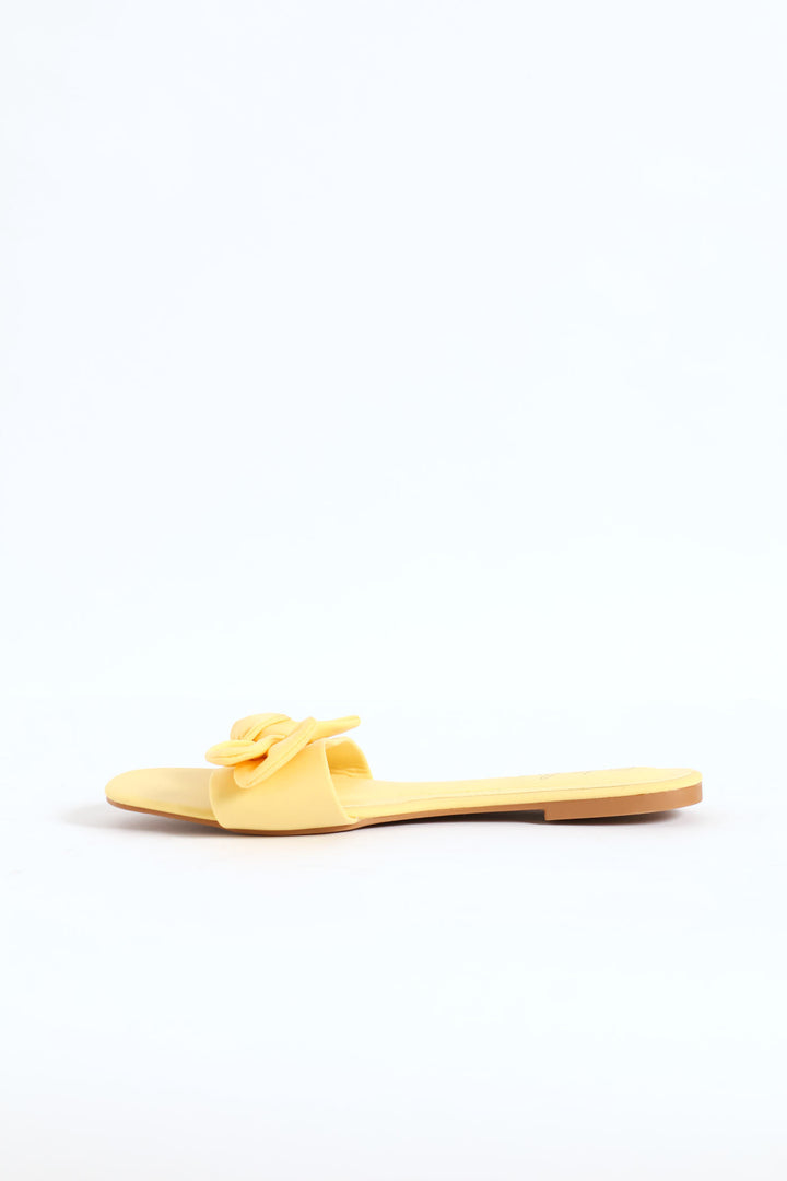 Fabric Bow Eva Mule Sandal - Lemon