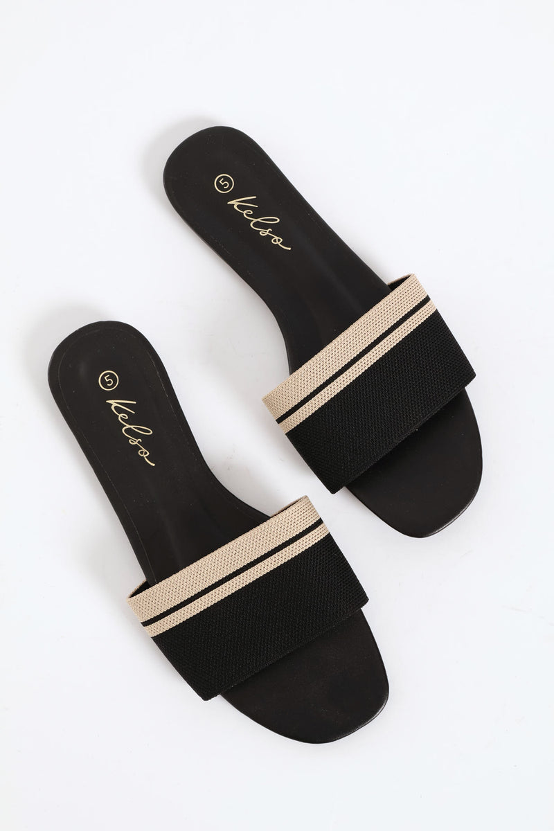 Ribbed Single Band Mule Sandal - Black