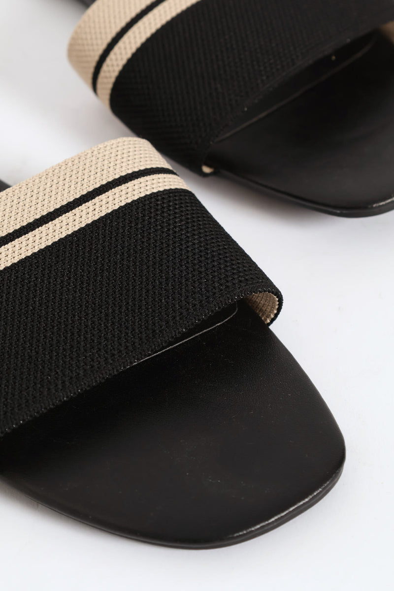 Ribbed Single Band Mule Sandal - Black