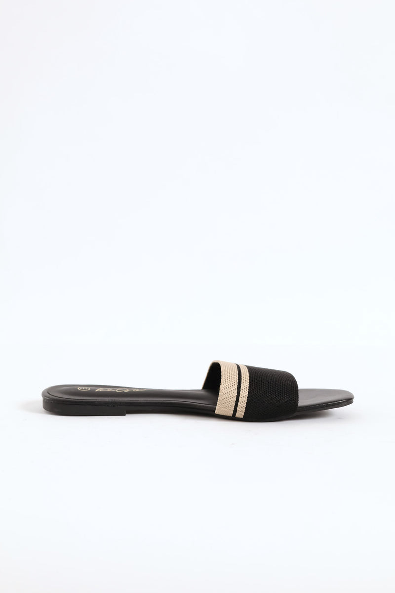 Ribbed Single Band Mule Sandal - Black