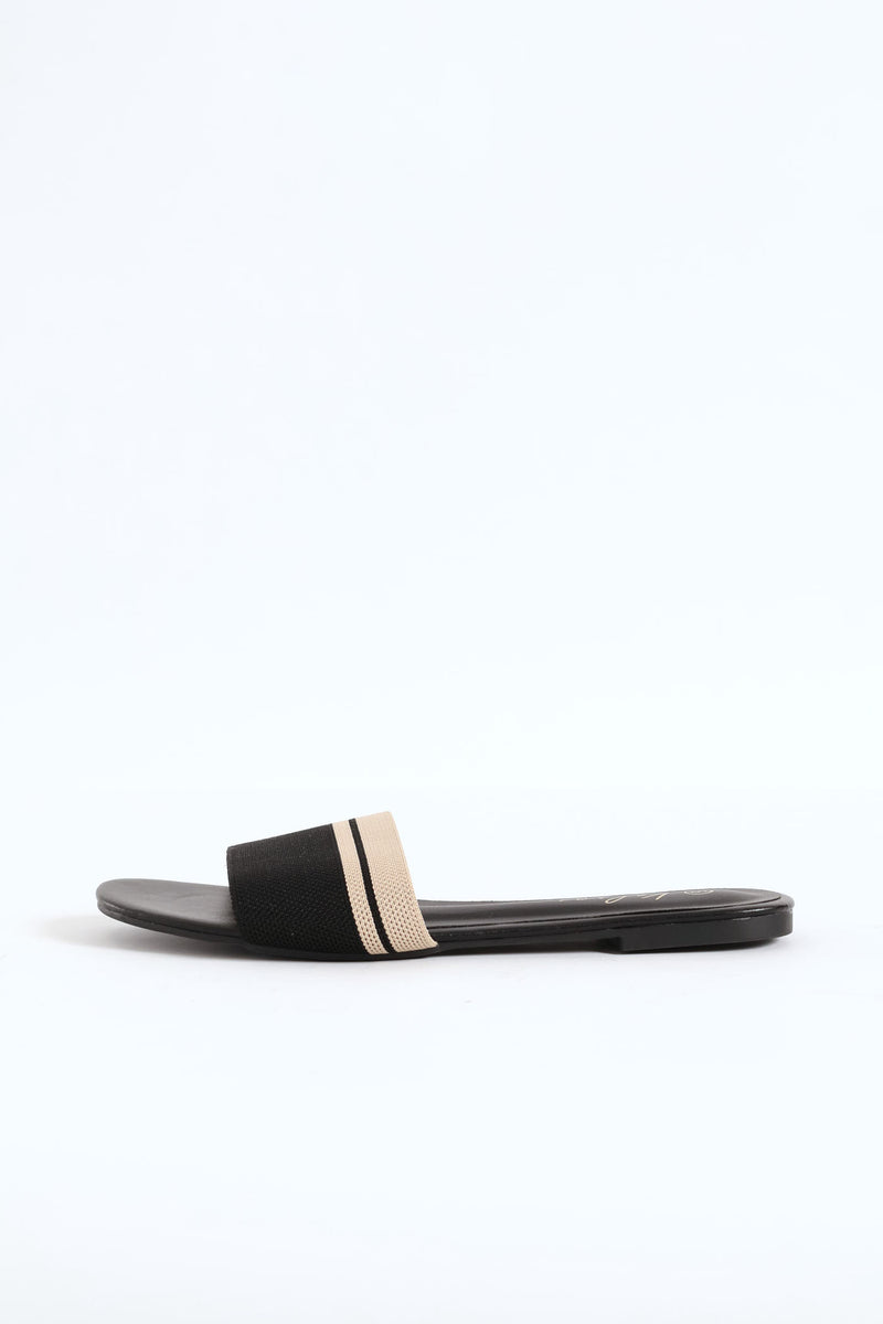 Ribbed Single Band Mule Sandal - Black