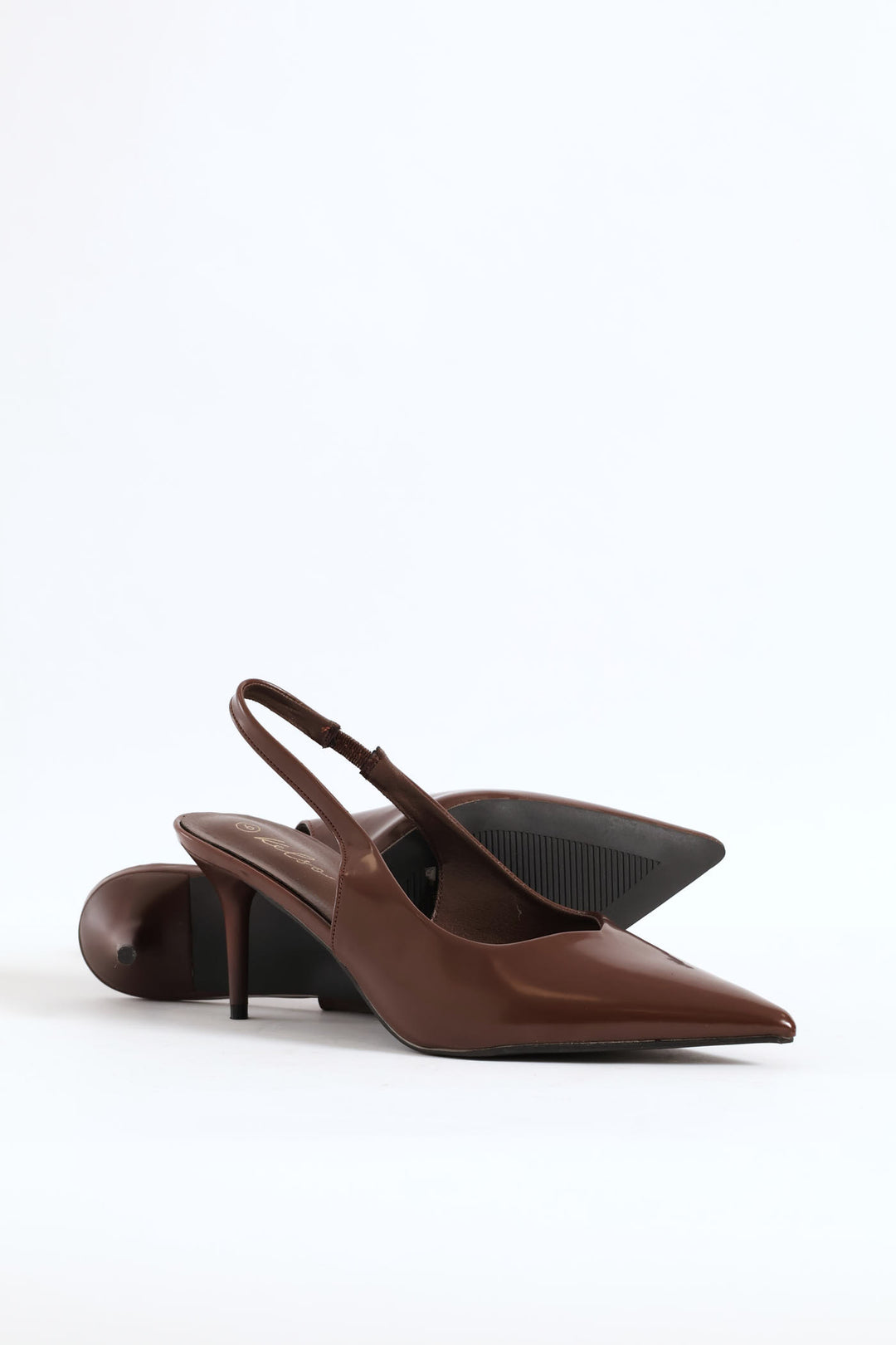 V Cut Sling Back Kitten Heel - Brown