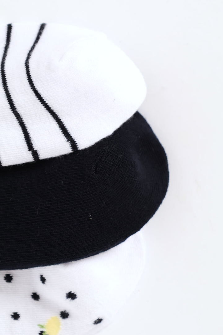 3 Pack Lemon Spots Low Cut Socks - White/Navy