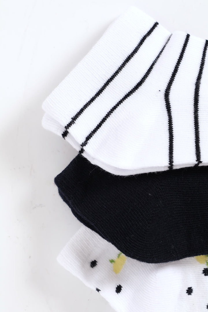 3 Pack Lemon Spots Low Cut Socks - White/Navy