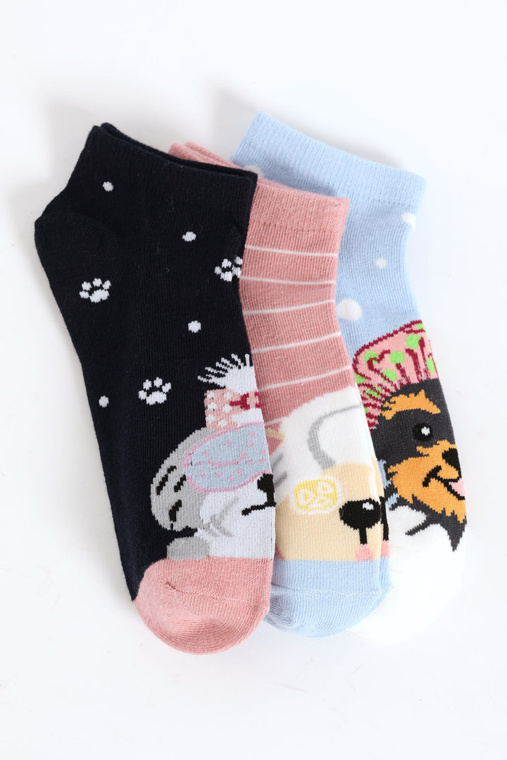 3 Pack Doggy Spa Day Low Cut Socks - Multi