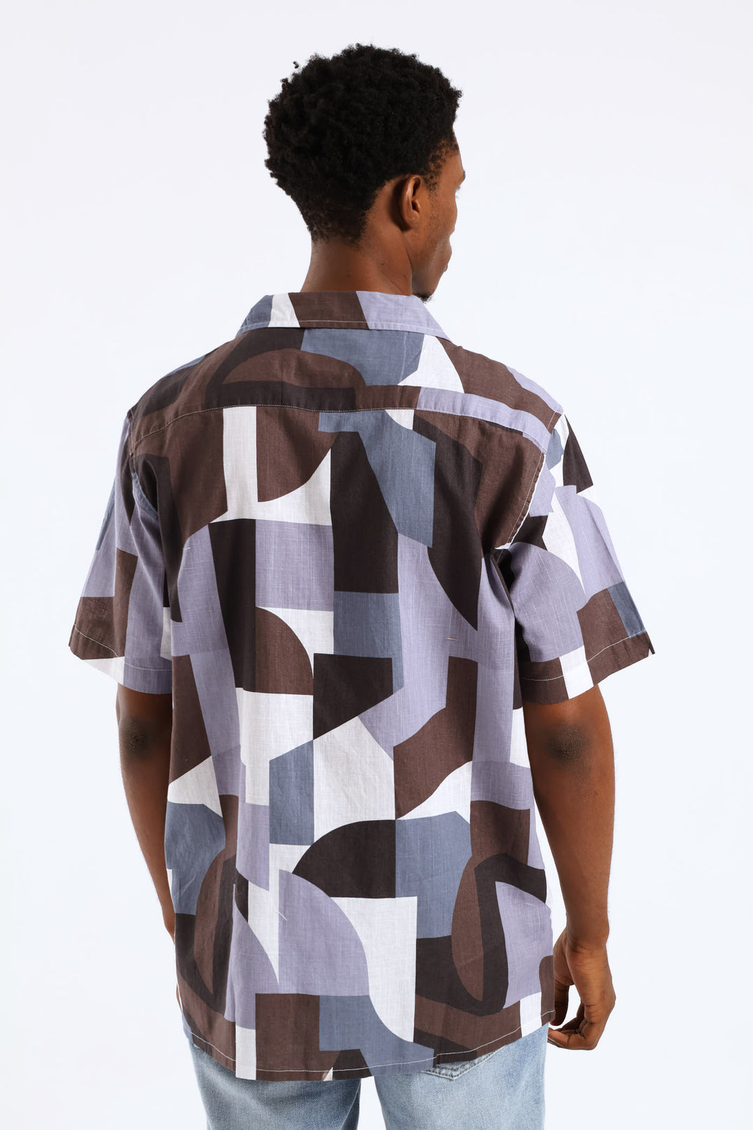 Geo Cotton Slub Print Shirt - Light Blue