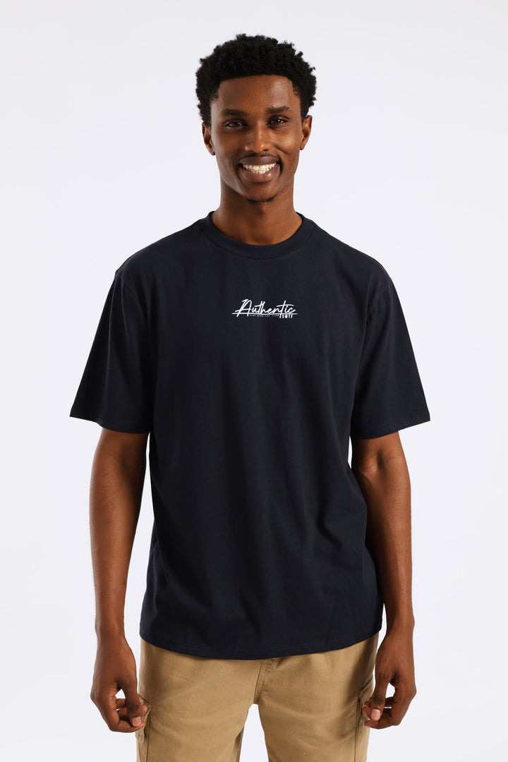 Authentic Basic Print Tee - Navy