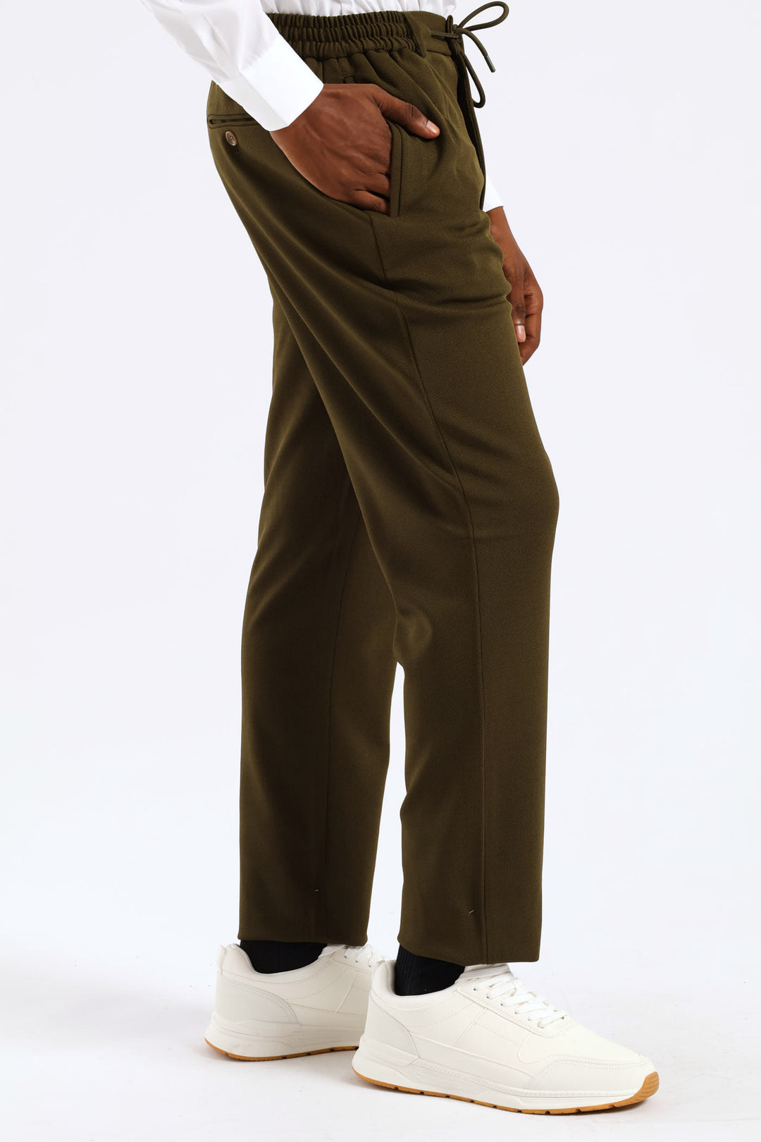 Textured Stretch Elasticated Trouser - Olive