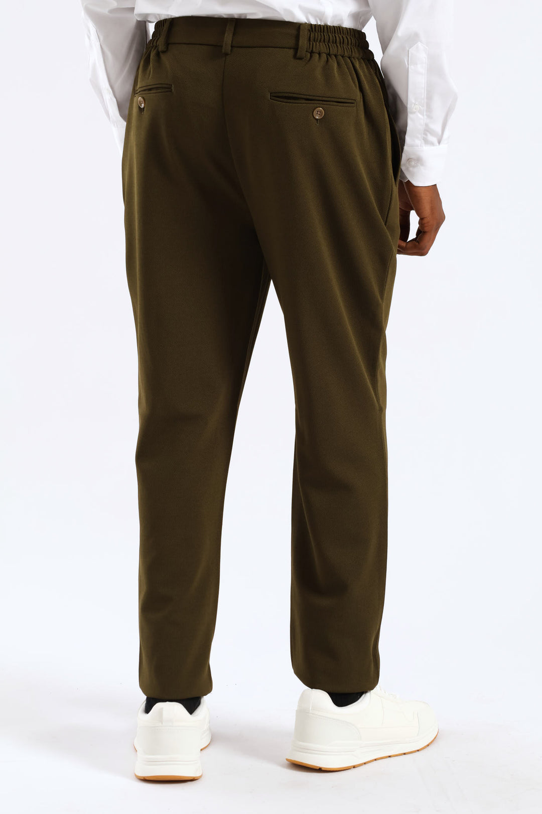 Textured Stretch Elasticated Trouser - Olive