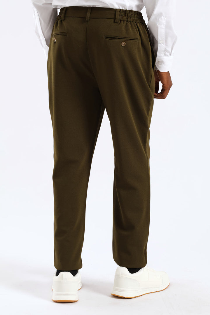 Textured Stretch Elasticated Trouser - Olive