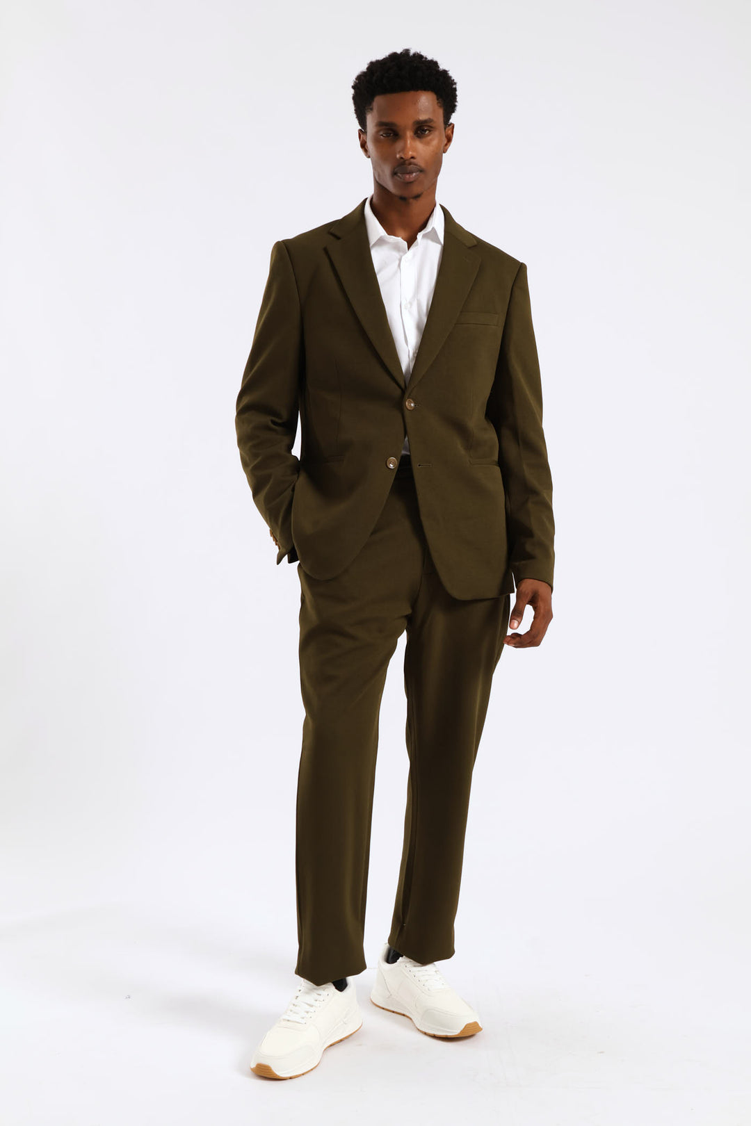 Textured Stretch Suit Jacket - Olive